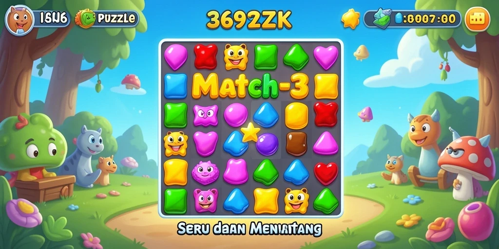 Screenshot gameplay menunjukkan aksi mencocokkan item dalam 369ZK.