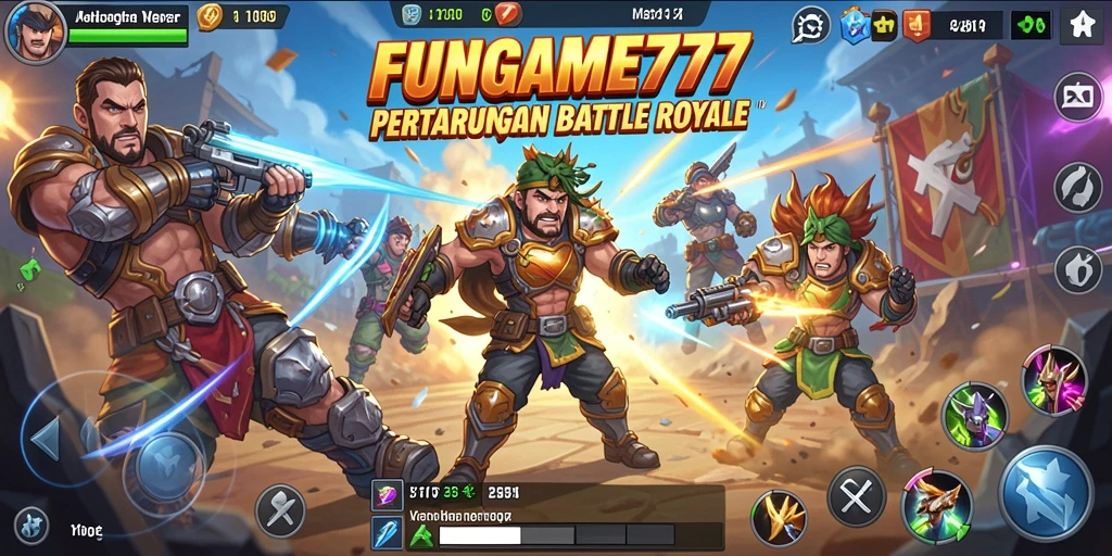 Tampilan gameplay FUNGAME777 saat aksi Battle Royale yang intens.