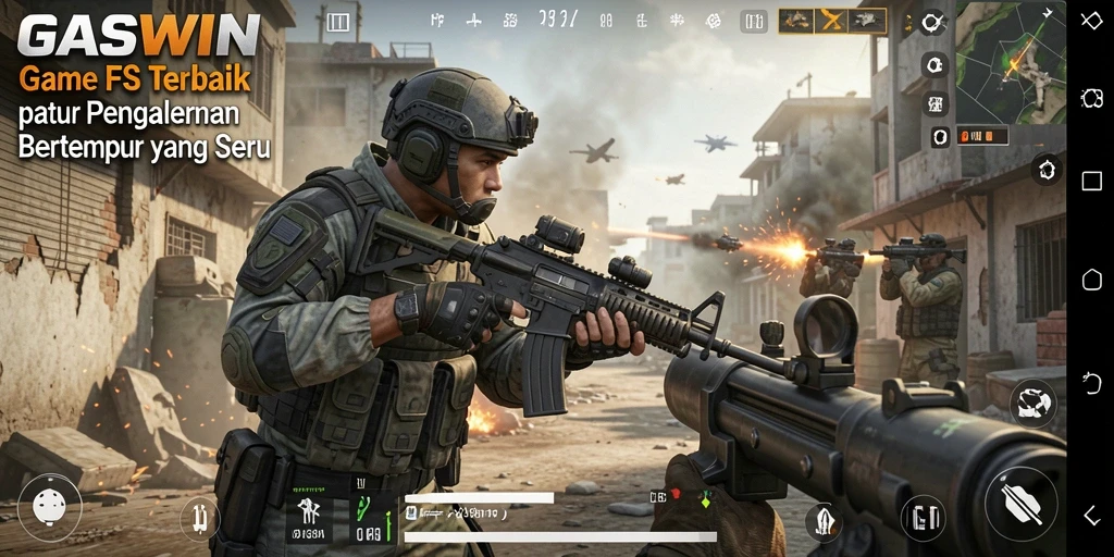 Screenshot GASWIN menampilkan aksi pertempuran seru dalam game FPS.