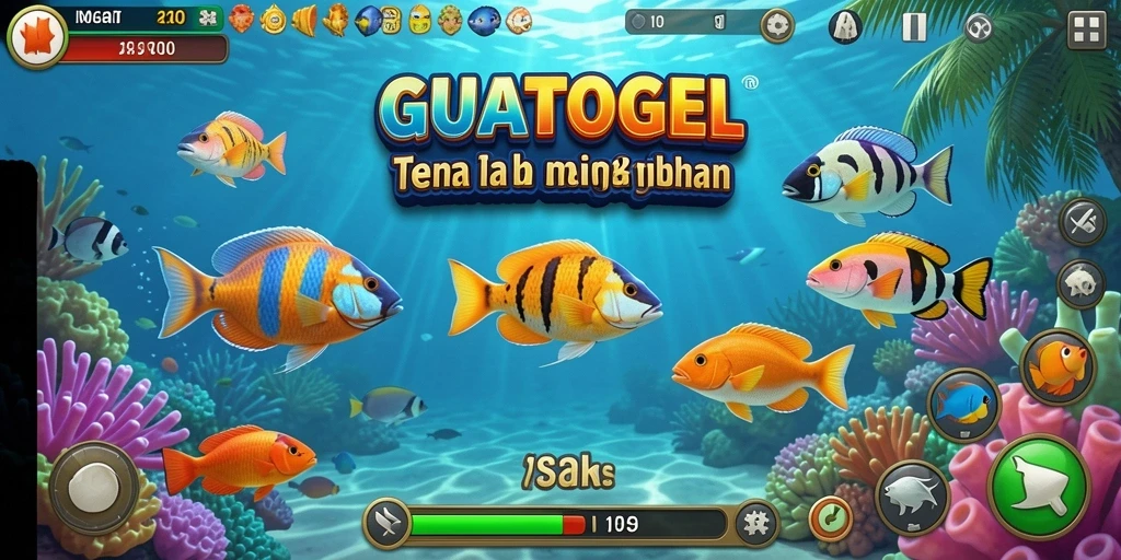 Tampilan gameplay GUATOGEL dengan aksi seru memburu ikan.
