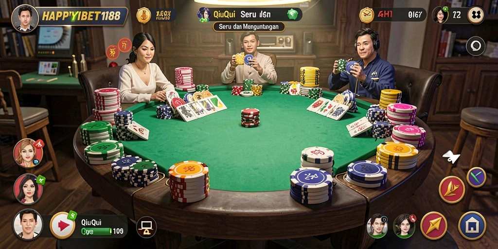 Screenshot gameplay <strong>HAPPYBET188</strong> menunjukkan aksi seru permainan QiuQiu.