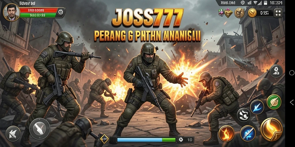 Tangkapan layar utama JOSS777 menampilkan aksi pertahanan menara yang menegangkan.