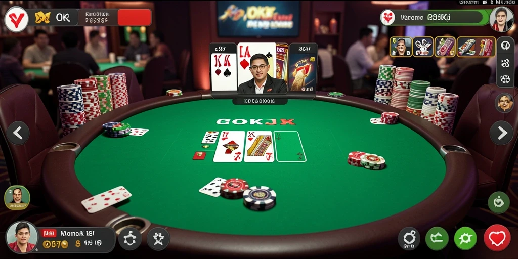 Screenshot gameplay OKJK menampilkan duel poker yang menegangkan.