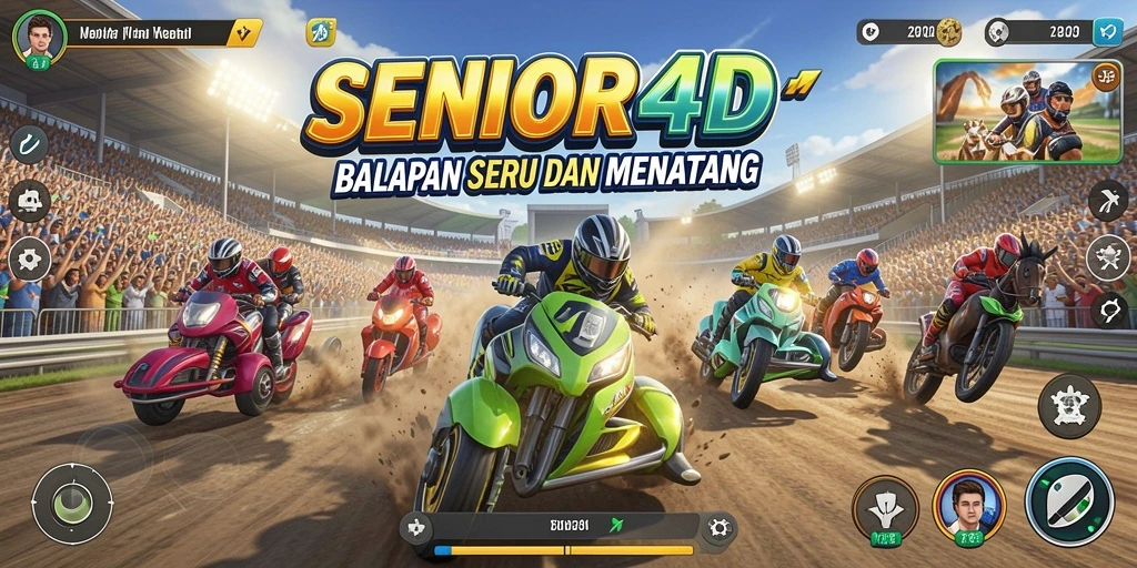 Screenshot utama SENIOR4D menunjukkan momen balapan intens dan menegangkan.