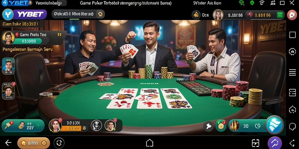 Tampilan gameplay YYBET yang seru dan mendebarkan di meja poker.